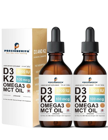 Vitamin D3K2 Liquid Drops,Vitamin D3 4000iu & Vitamin K2 100MCG,Unflavoured,60ml
