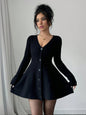 Women's Solid-Color V-Neck Knitted Dress