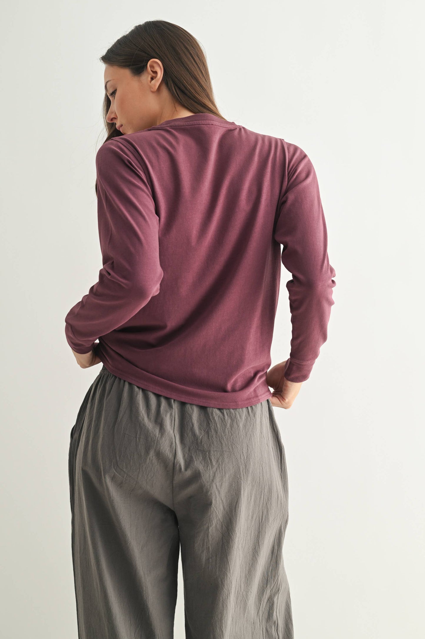 Vintage Plum Pima Cotton Relaxed Long Sleeve-0