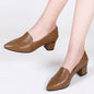 Soft Leather Low-cut Soft Leather Pointed Toe Thick Heel Leather Shoes