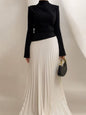Turtleneck Solid Color Top & Contrasting Color Skirt Suit