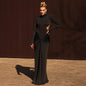 Long Sleeve High Collar Temperament Slim Fit Pleated Backless Dress