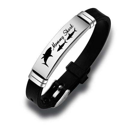 Cute Shark Mommy and Baby Stainless Steel Adjustable Silicone Bracelet Mothers Day Gift