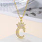 1PCS Fashionable Gold Diamond Crown Uppercase Letter Popular Pendant Necklace Suitable For Daily Use Festivals Parties Gifts Jewelry Set