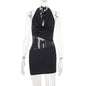 Sexy Slim Deep U-neck Dress With Sequin Mesh Patchwork Design Ins Fashion Halter Short Dresses Women's Clothing