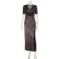 Women's Lace Patchwork V-Neck Puff Sleeve Hollowed-Out Waist Dress
