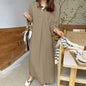 New Solid-color Turn-down CollarCotton-linen Long-sleeve