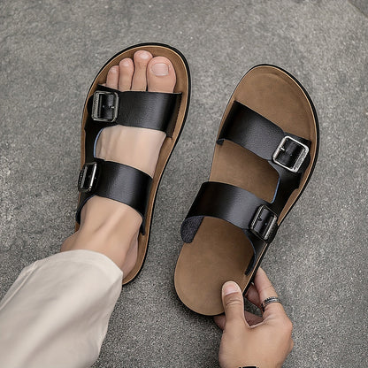 Men's Casual Synthetic Upper Slides, Casual Non Slip Slippers, Open Toe Sandals With Buckle
