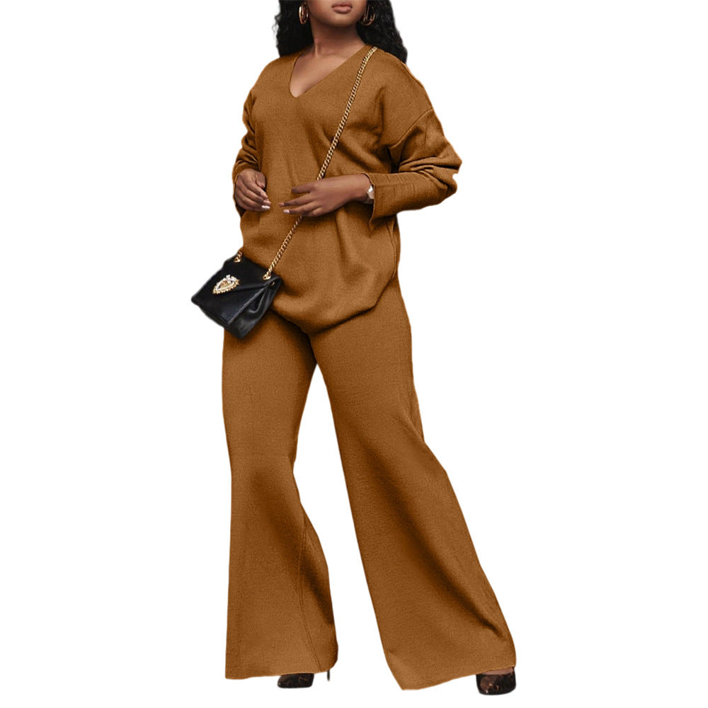 Women's Pure Color Thickened Suede Split Sleeve Two-piece Suit