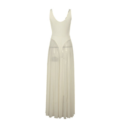 Women's Solid-Color Elegant Resort Bodycon Mesh A-Line Dress