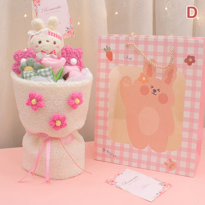 Birthday Gift Cartoon Doll Bouquet Plush Toy Cute Rabbit Flower Graduation Gift Greeting Card Valentine's Day Present
