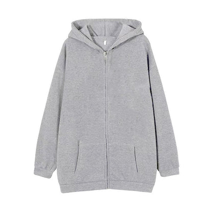 Full-zip Hoodie With Fleece-lined Solid-color Sweatshirt