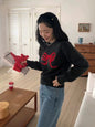 Round-neck Pullover Black Sweater With Bow Detailloose-fitting Comfy Knit Top