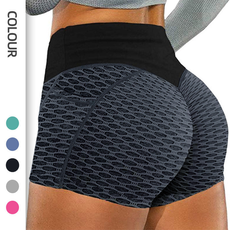 Large honeycomb yoga shorts for women, sport jacquard three quarter pants, honeycomb pocket fitness yoga shorts