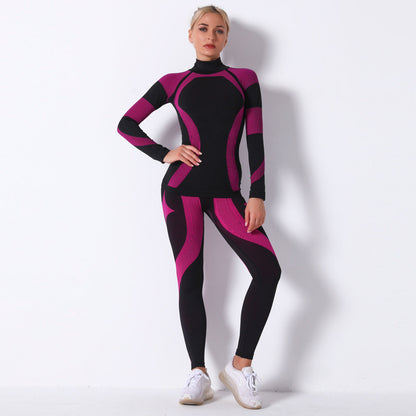 Striped Sports Yoga Long Sleeve Two-piece Suit