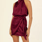 Elegant Halter Neck Dress Fashion Sleeveless Waist-tied Short Dresses For Evening Party Clothing Women