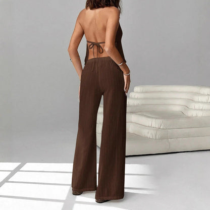 Halterneck Strap Sexy Backless Sleeveless Tank Top And Slim-fit Set