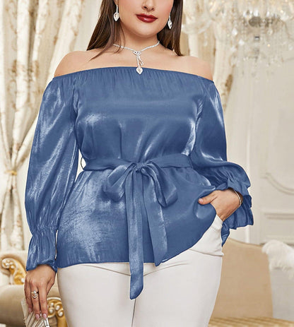 One-shoulder Middle Eastern Lace Blouse Long Sleeve