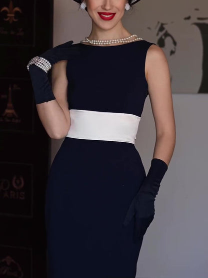 Black And White Contrast Bow Sleeveless Dress