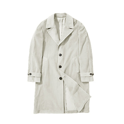 Men's Trench Coat Corduroy Mid-length Single-breasted