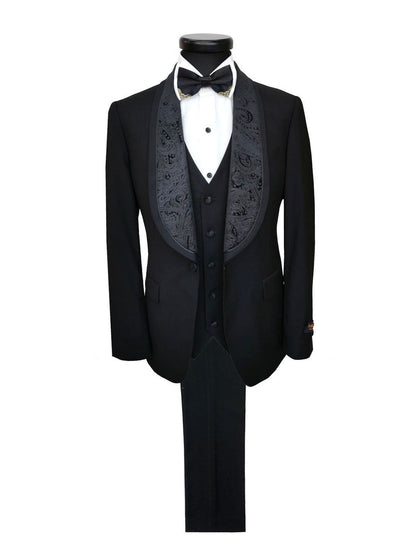 Black 3-Piece Tuxedo With Wide Shawl Lapel