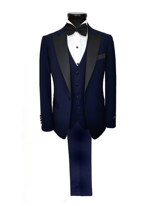 Navy 3-Piece Tuxedo With Black Peak Lapel