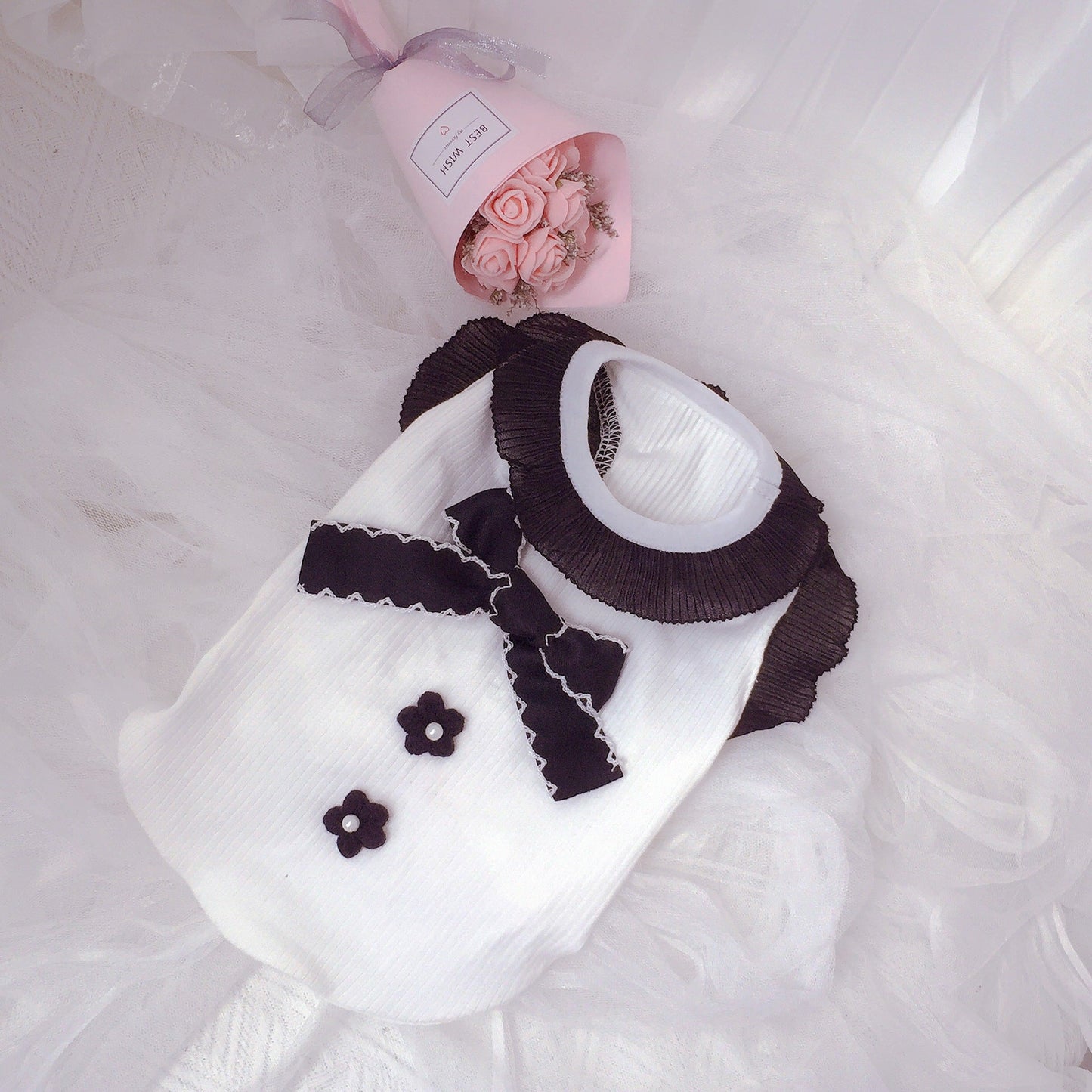 Pet Dog Clothes Bow Black And White Vest