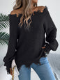 Hollow-out Long-sleeved Cut Off-the-shoulder Pullover Sweater