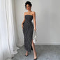 Women's Casual Striped Strapless Tube Top And Sheath Skirt Set