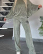 Velvet Solid Color Crew-neck Batwing Sleeve Casual Two-piece Suit Women's Clothing