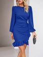 Women's Puff Long Sleeve Dresses Fashion Graceful Solid Color Slim Hip-covering Short Dress Womens Clothing