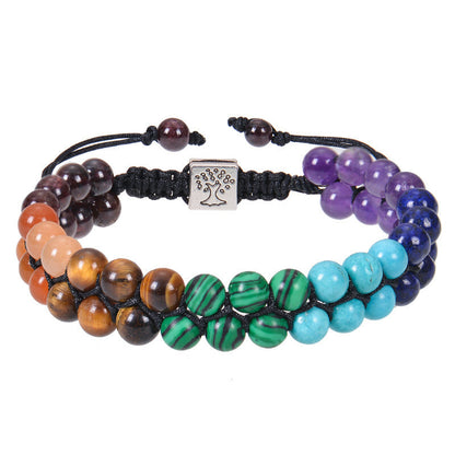Fashion Jewelry 6mm 7 Chakra Stone Bead Yoga Meditation Bracelet Healing Crystal Double Layer Natural Gemstone Beaded Anxiety Bracelets For Women