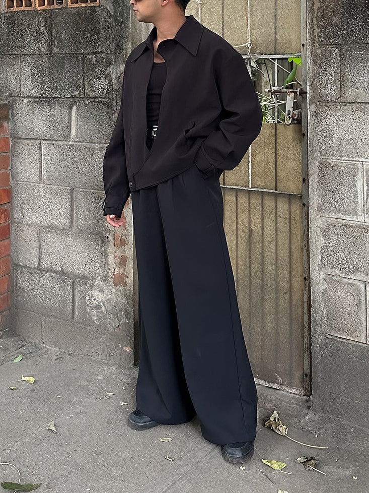 Black Collared Button-up Jacket