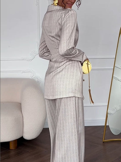 Striped Waist-tie Blazer & Pants Set