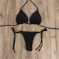 2pcs Halterneck Lace-up Bikini Women Summer Solid Color Sexy Split Strap Adjustable Swimsuit Suit