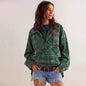 Women's Half-zip Flip Collar Loose Pocket Plaid Long Sleeve Shirt