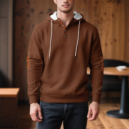 Premium Men's Jacquard Hooded Sweater - Casual Pullover Hoodie for Sports & Leisure