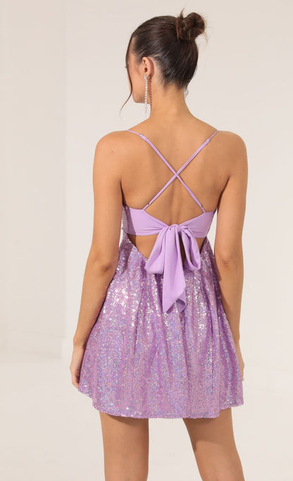 Sexy Strappy Sequin Bow Contrast-color Dress For Women