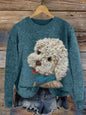 Digital-print Rabbit Amidst A Floral Meadowartistic Outfit Warm Chunky-knit Crewneck Hoodie