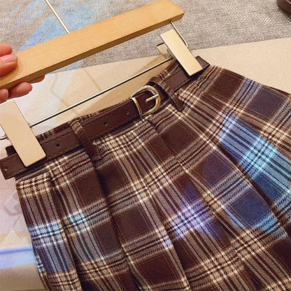 Children's Casual Plaid Pleated Skirt Cotton