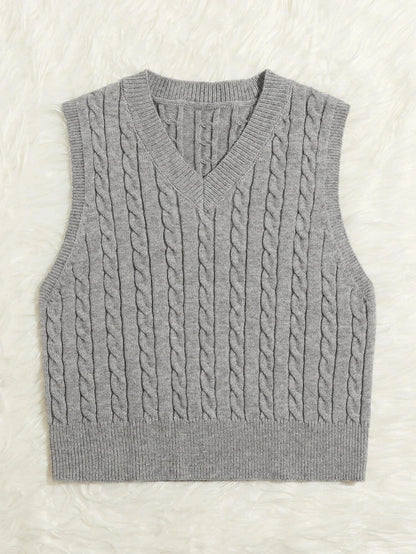 SpringSummer Knitted Cabled Vest Pullover With V-Neck