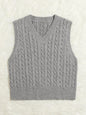 SpringSummer Knitted Cabled Vest Pullover With V-Neck