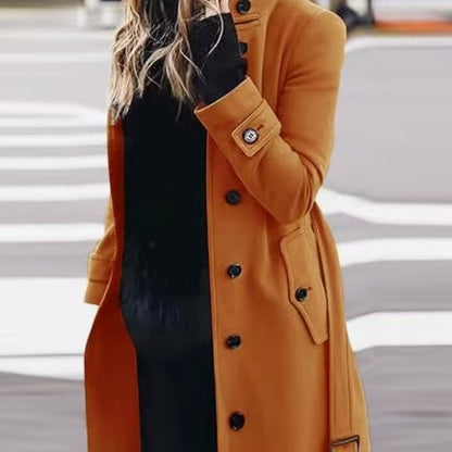 Women's Luxury Woolen Coat - Slim Fit Stand Collar Cardigan | Premium Winter Outerwear