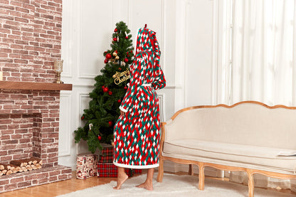RONGTAI Womens Plush Fleece Hooded Bathrobe, Thick Nightgown Long Robe Sleepwear With Two Side Pockets And Belt