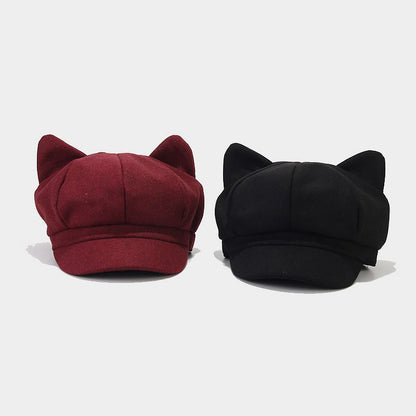 Retro Woolen Peaked Cap Women's Solid Color Painter Cap Tide