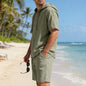 Mens Loose, Breathable Linen Hooded Casual Set