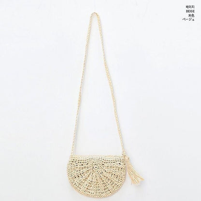 Women's Fashion Casual Handmade Straw Woven Shoulder Tassel Beach Bag