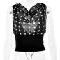 Polka Dots Print Oblique Shoulder Tops Summer Patchwork Chiffon Crop Top Women Sexy Sleeveless Lace Up Backless Blouse Casual Streetwear Tee