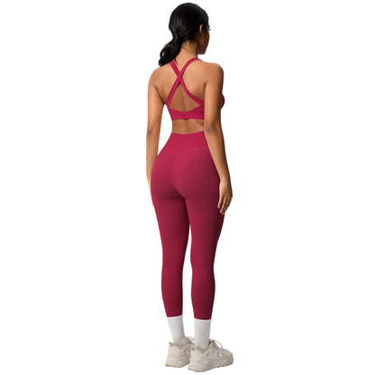 Cloud Sensation Yoga Set – Brushed Solid Color Sports Bra & High-Waist Leggings