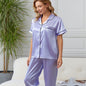 Summer Minimalist Casual Faux-silk Short-sleeve Shirt And Trousers